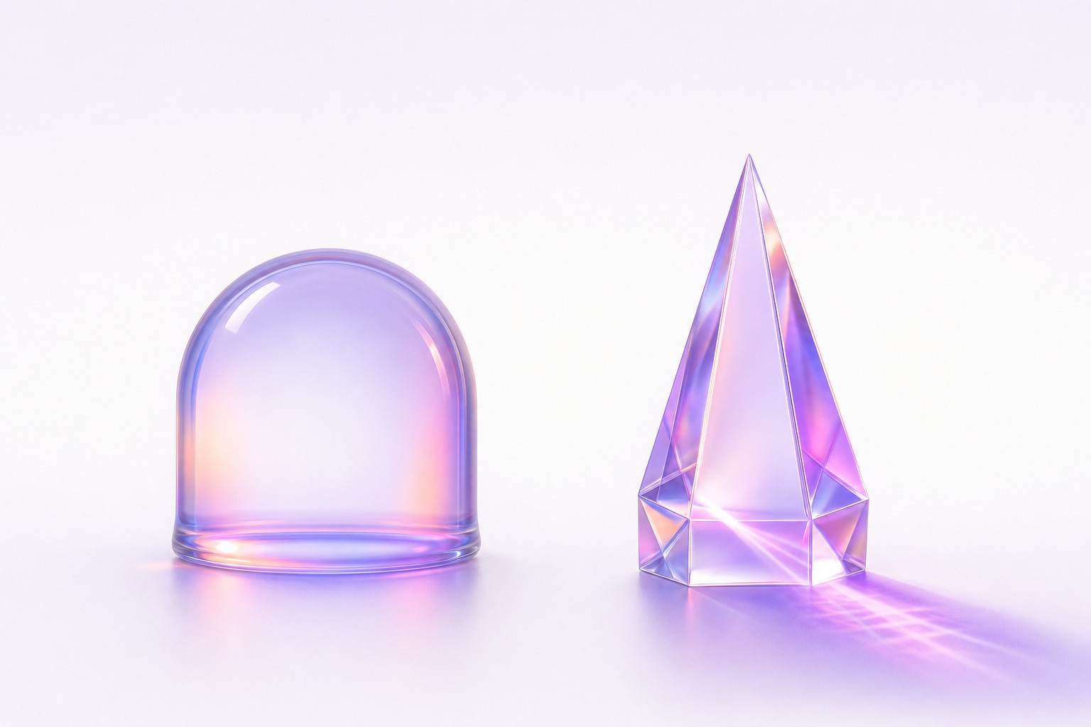 Ilustración 3D de una cúpula de cristal frente a un prisma que proyecta un haz de luz